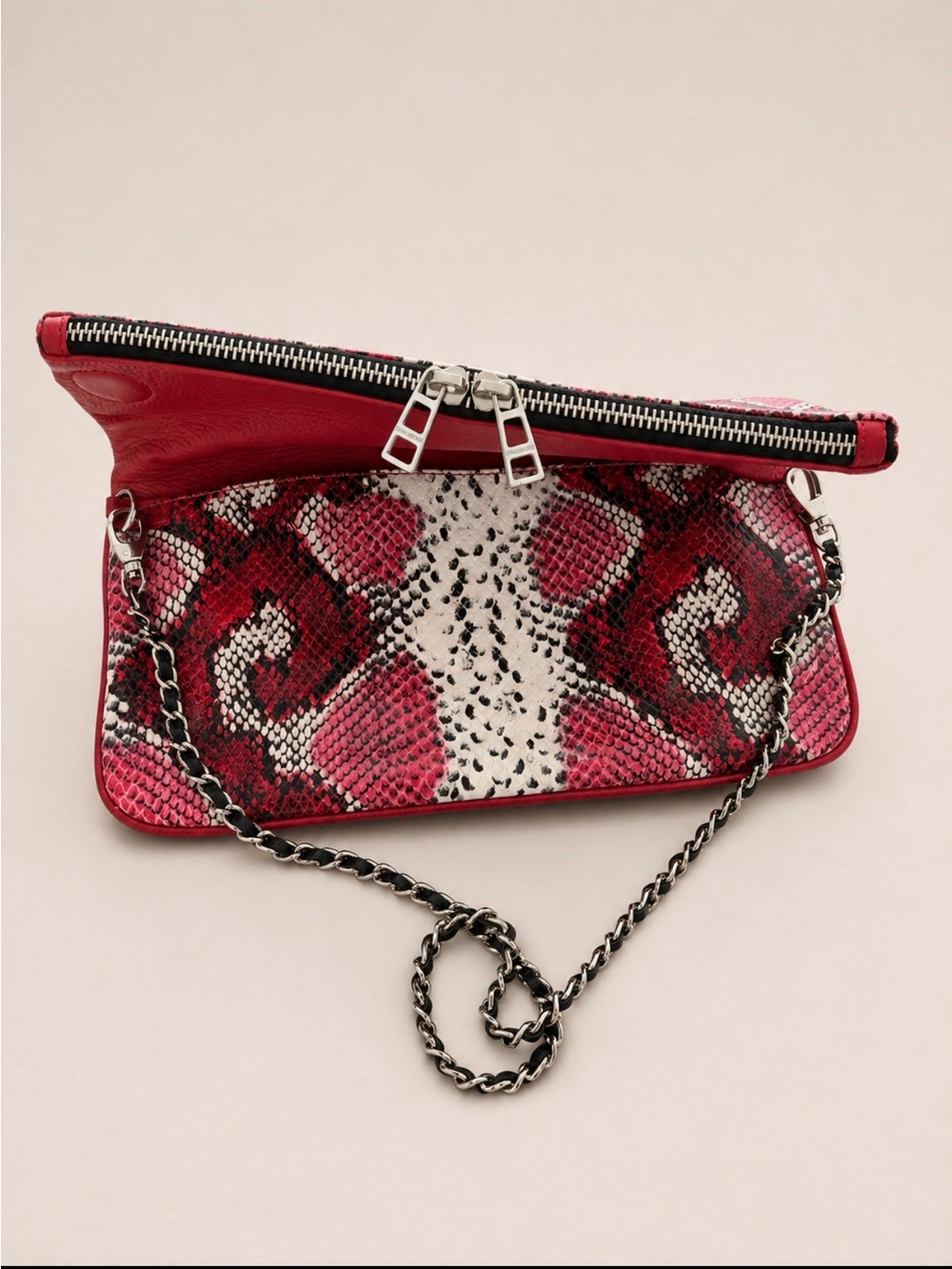 Zadig & Voltaire Red and White Python-Print Chain Sho… - Gem